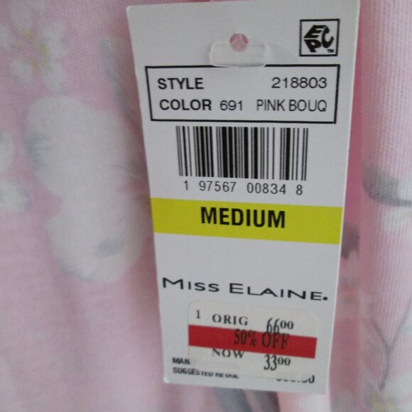 Miss Elaine Cottonessa Short Nightgown 3/4 Sleeve Botanical Pattern Pink NWT M - Picture 12 of 13